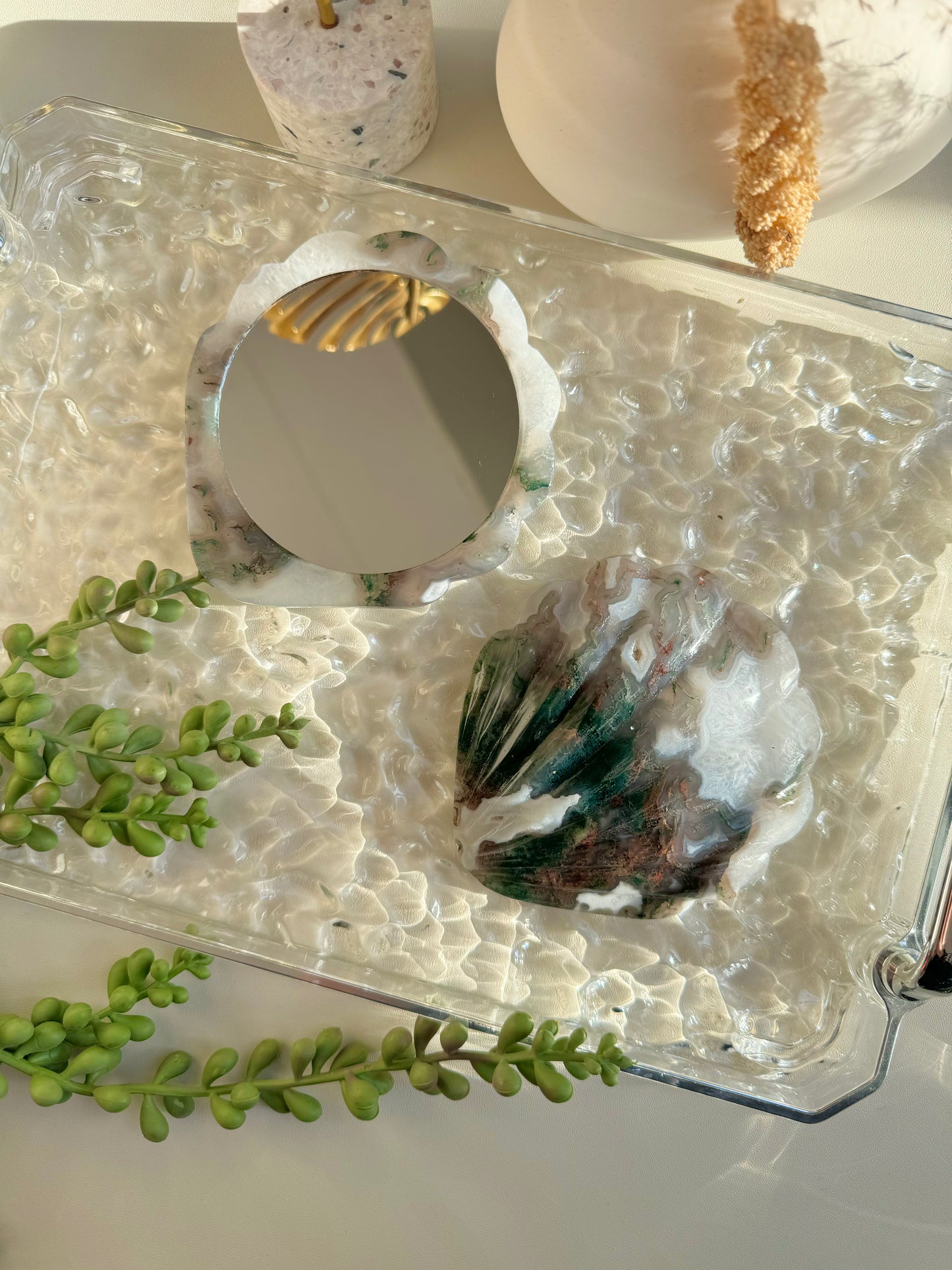 Moss Agate shell mirror