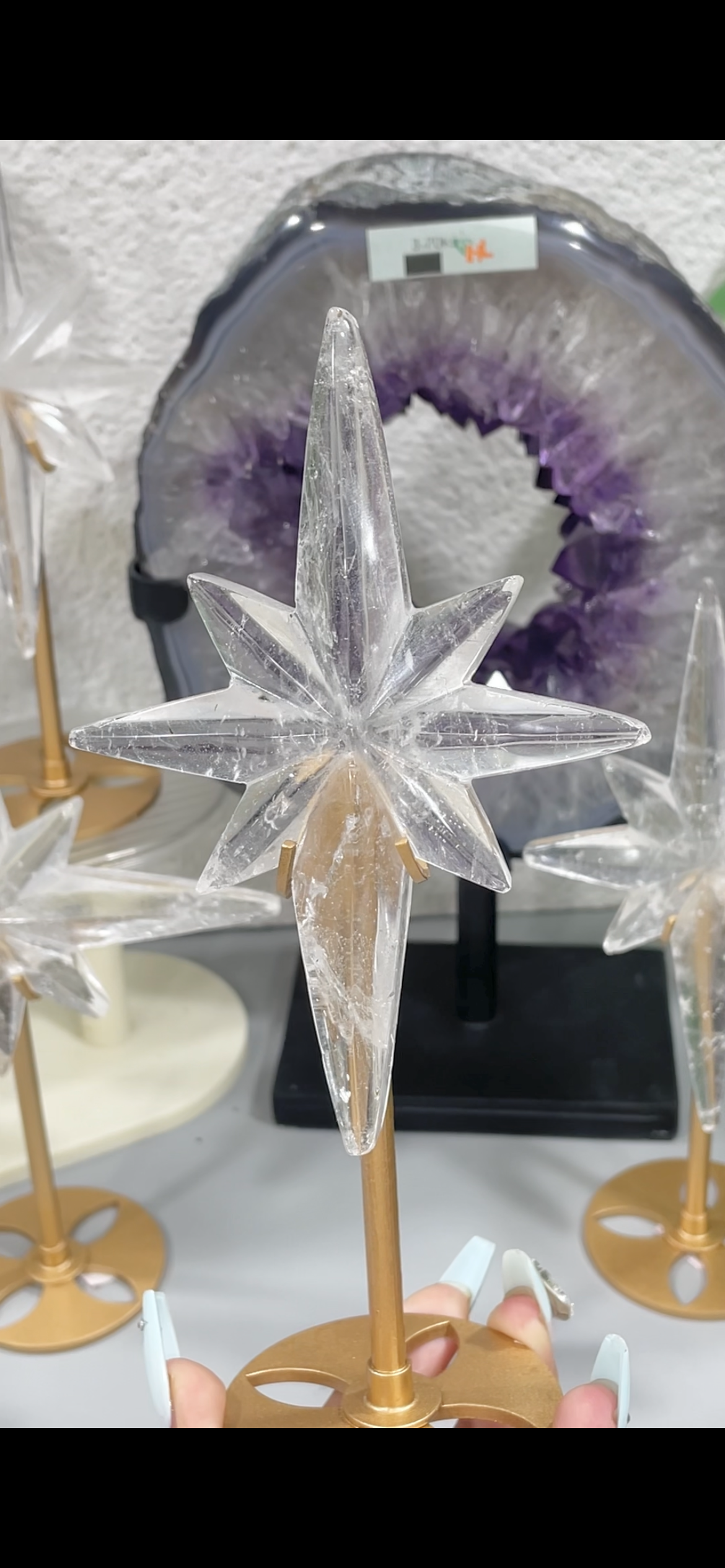 clear quartz star with stand