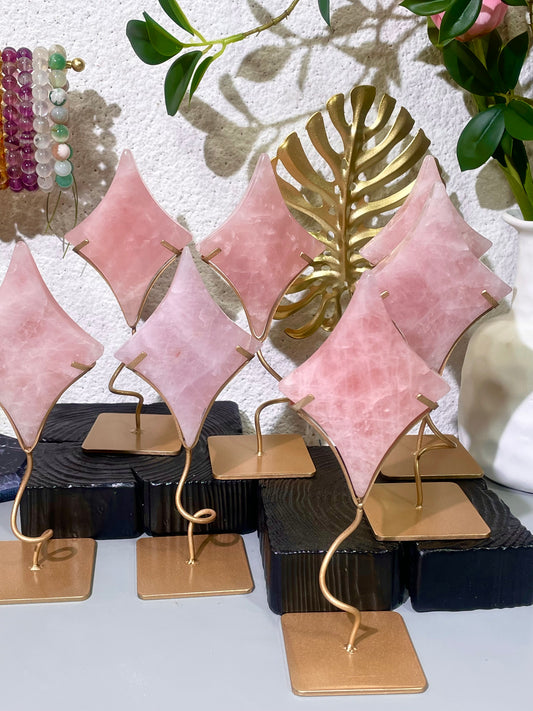 Rose quartz star with stand