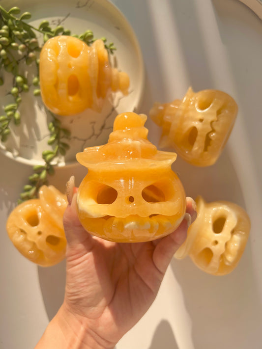 Orange calcite hollow pumpkin