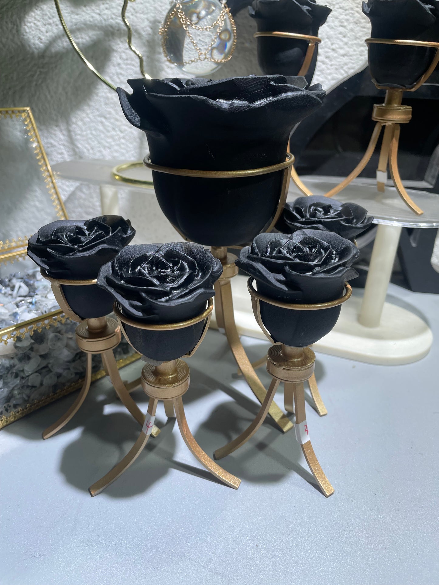 Obsidian rose with stand