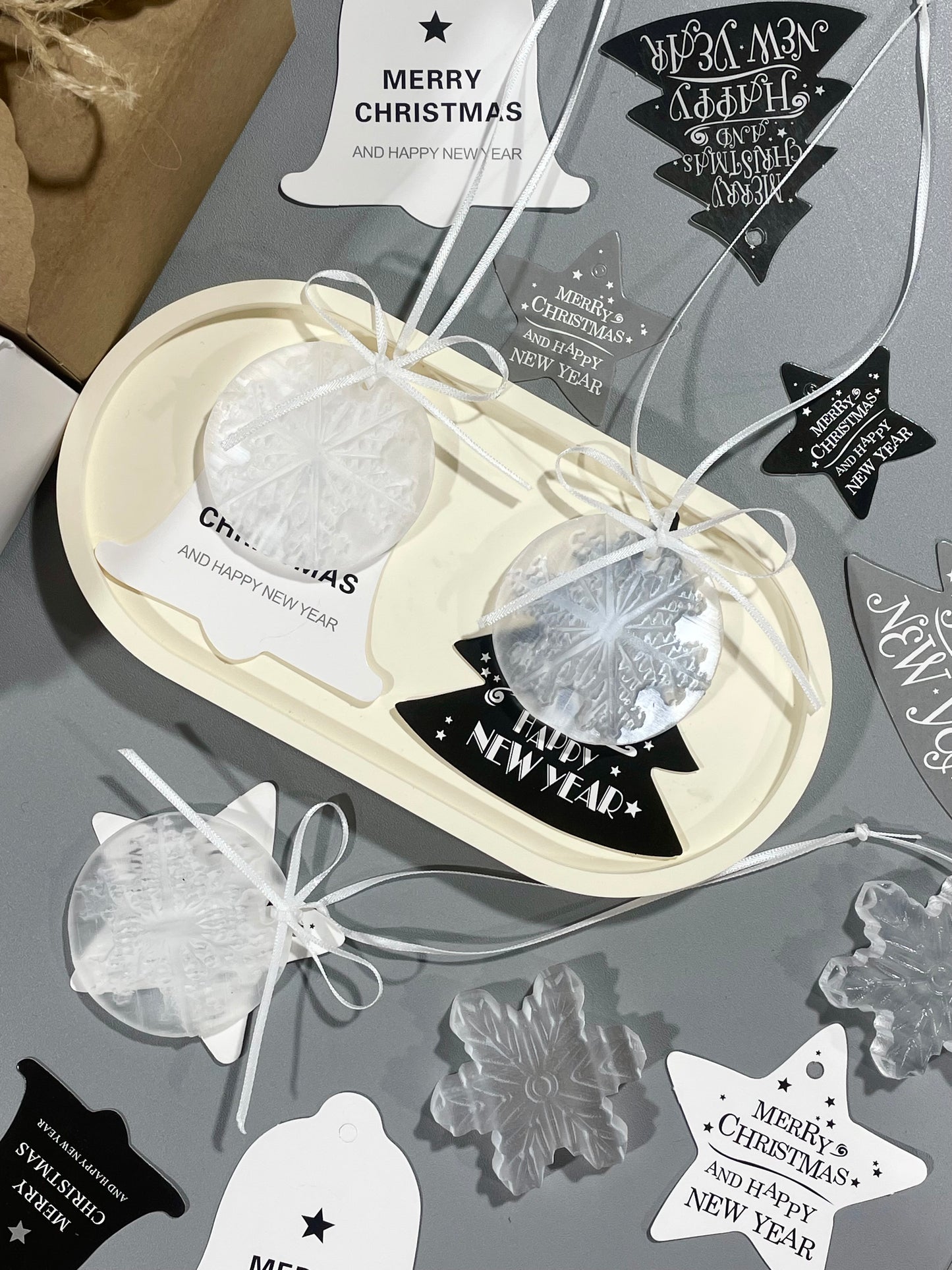 selenite snowflake with ribbon