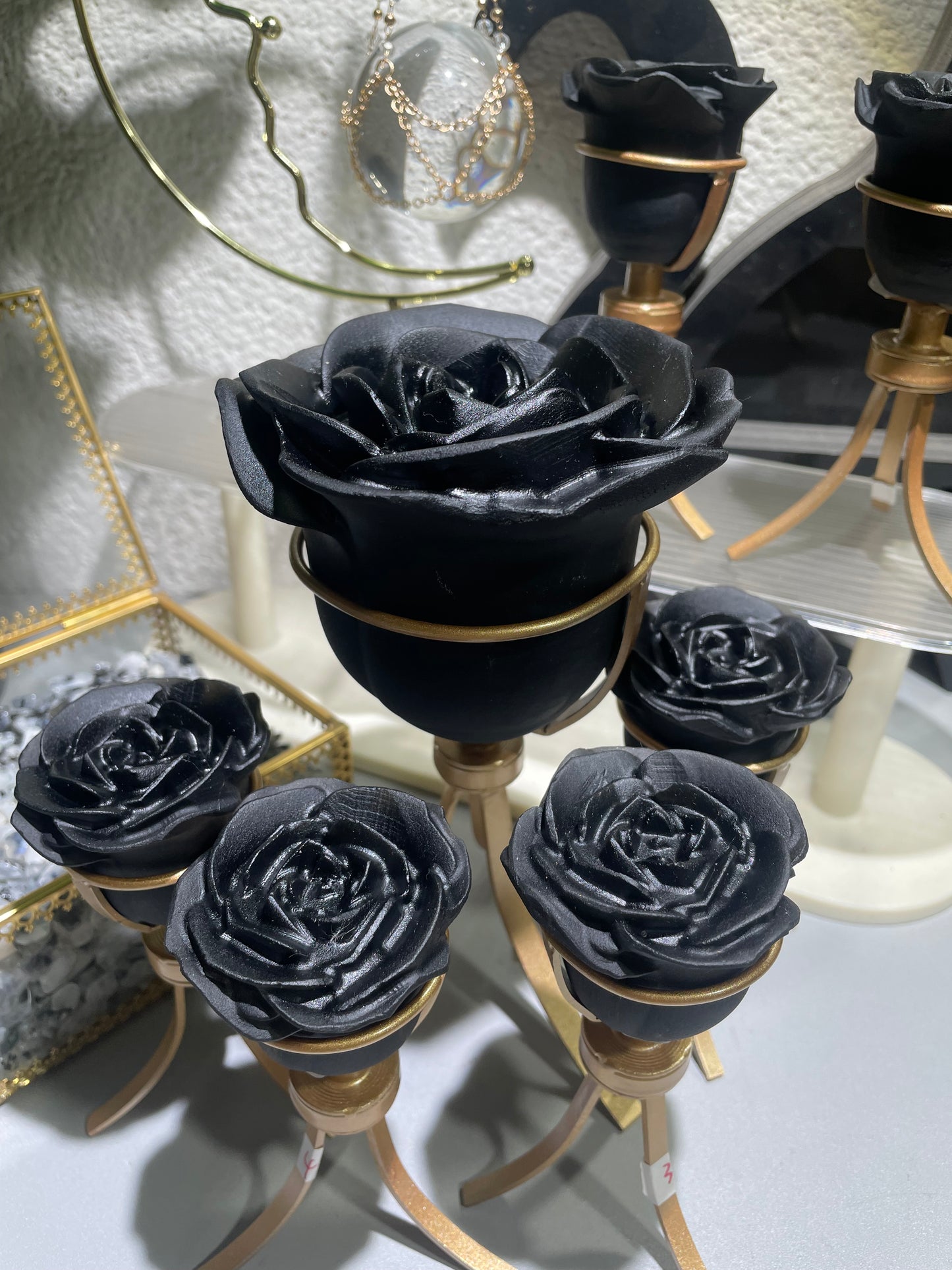 Obsidian rose with stand