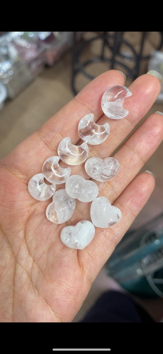 white Garden quartz moon and heart (without hole)