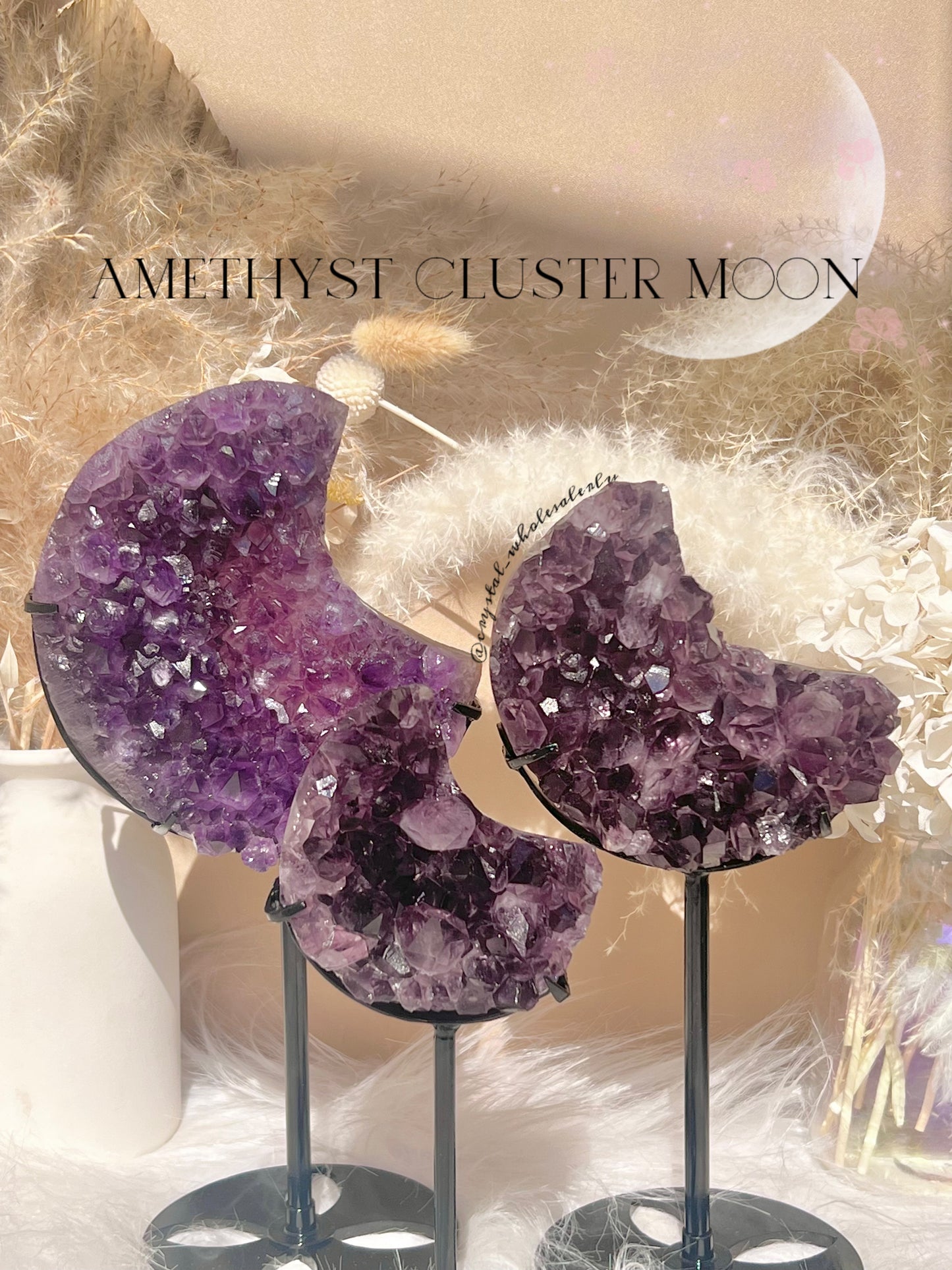 amethyst cluster moon with stand