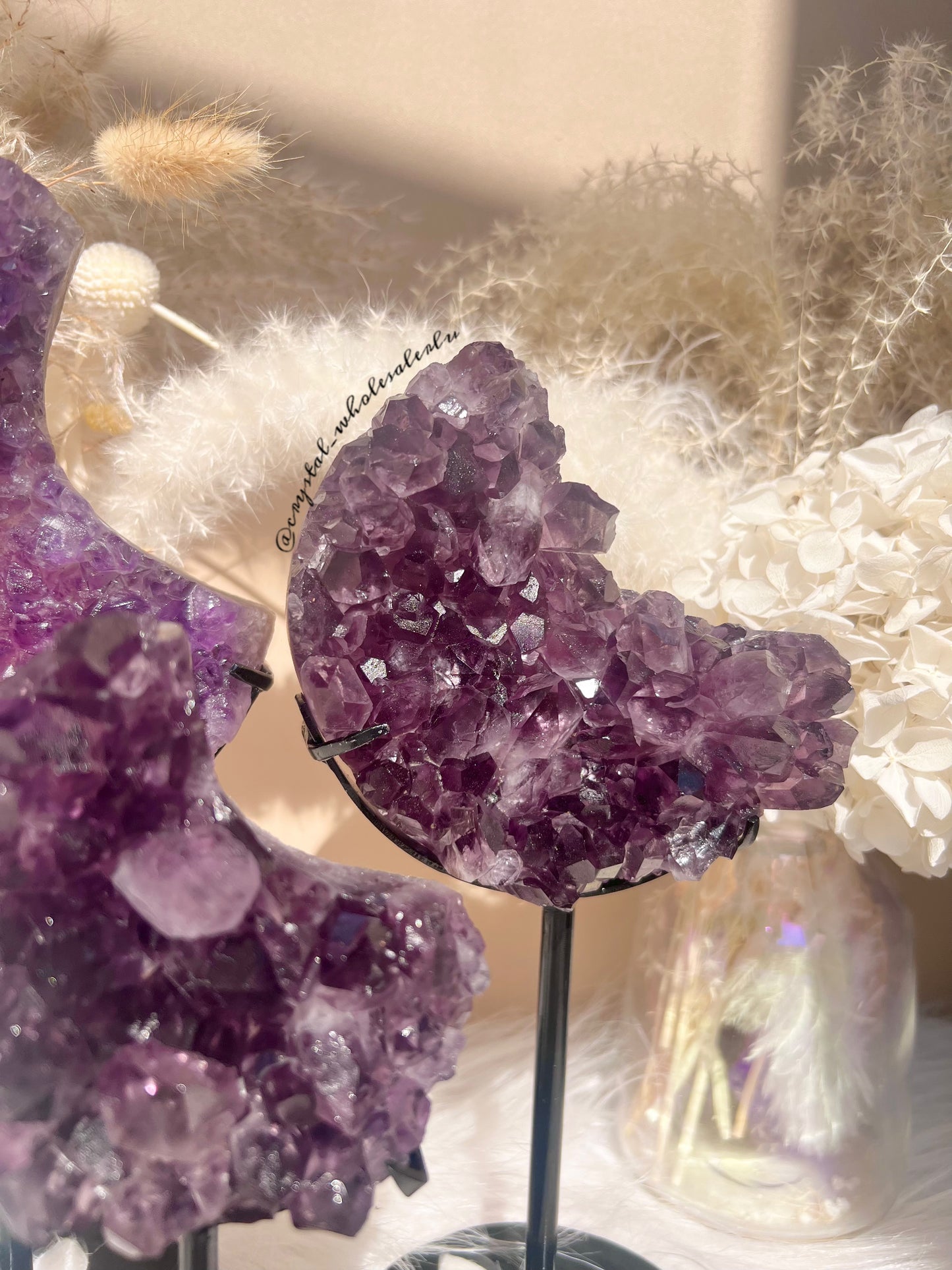 amethyst cluster moon with stand