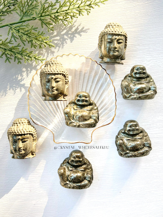 pyrite Buddha head and Laughing Buddha